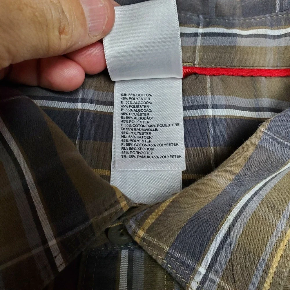 The North Face Button-Up Mens XL Brown Excellent Plaid Hiking Long Sleeve Shirt